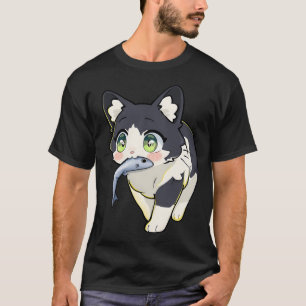 T-shirt Chat Mignon Chassant un Poisson