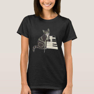 T-shirt Chat Mignon Chaton Jouant de la Musique Piano Musi