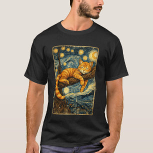 T-shirt Chat mignon endormi inspiré de La Nuit étoilée de