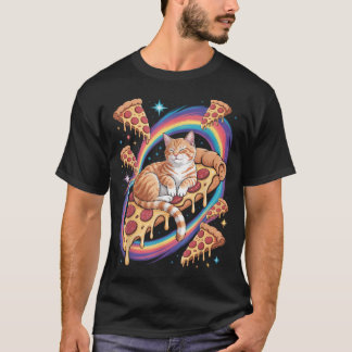 T-shirt Chat Mignon Espace Planètes Alien Pizza Chat de l'