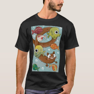 T-shirt Chat mignon et extensible nageant avec des poisson