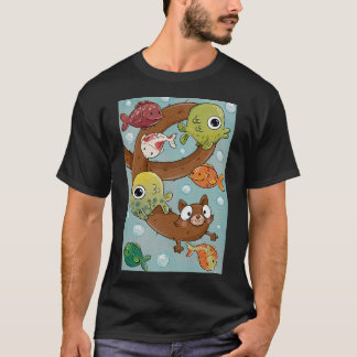 T-shirt Chat mignon et extensible nageant avec des poisson