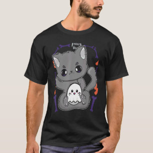 T-shirt Chat Mignon Et Fantômes Pour Les Fans D'Horreur Mi