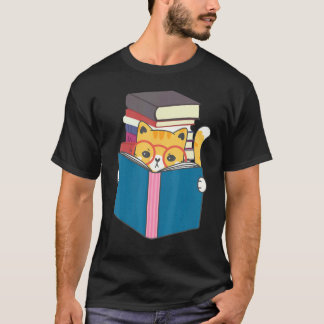 T-shirt Chat Mignon Lisant des Livres