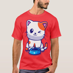 T-shirt Chat mignon mangeant du poisson dessin animé