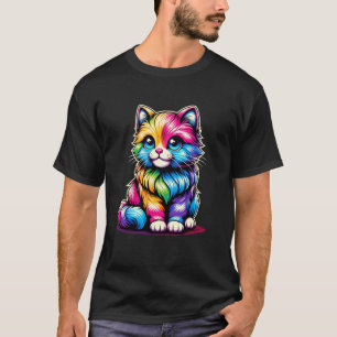 T-shirt Chat Mignon pour Amoureux de Chatons Art Coloré Ad