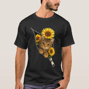 T-shirt Chat Mignon Regardant à Travers la Fermeture Éclai