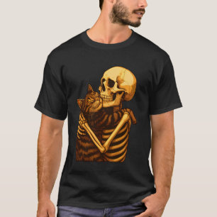 T-shirt Chat Mignon Squelette Halloween Drôle Hommes Femme