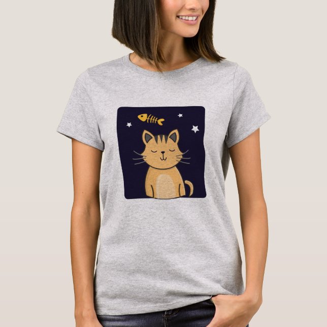 T-shirt Chat mignonne et rêve de poisson, Amoureux (Devant)