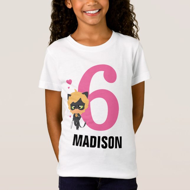 T-Shirt Chat Miraculeux Noir Chibi Anniversaire (Devant)
