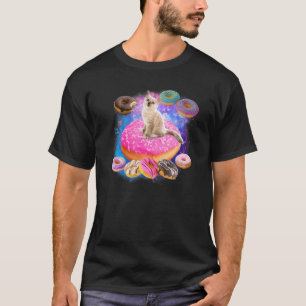 T-shirt Chat montant un beignet dans la galaxie
