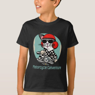 T-shirt Chat motard stylé - Casque rouge et lunettes 