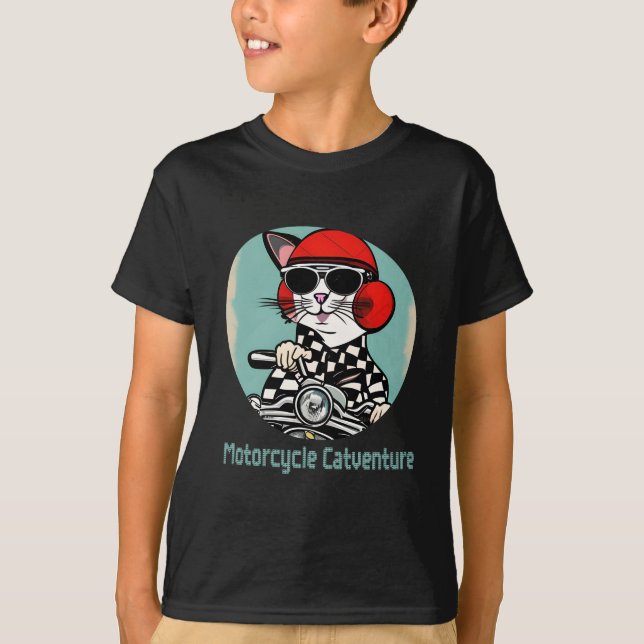 T-shirt Chat motard stylé - Casque rouge et lunettes  (Devant)