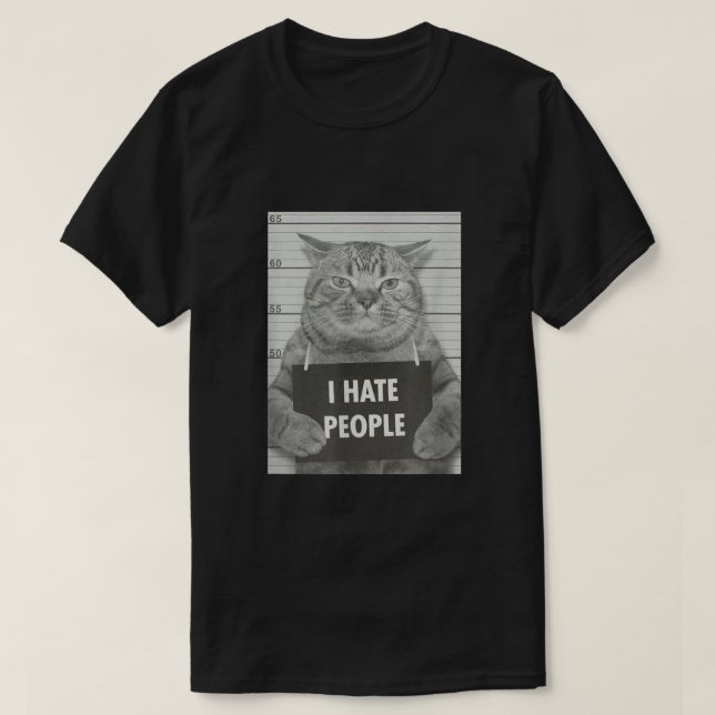T-shirt Chat Mugshot Je déteste les gens (Design devant)