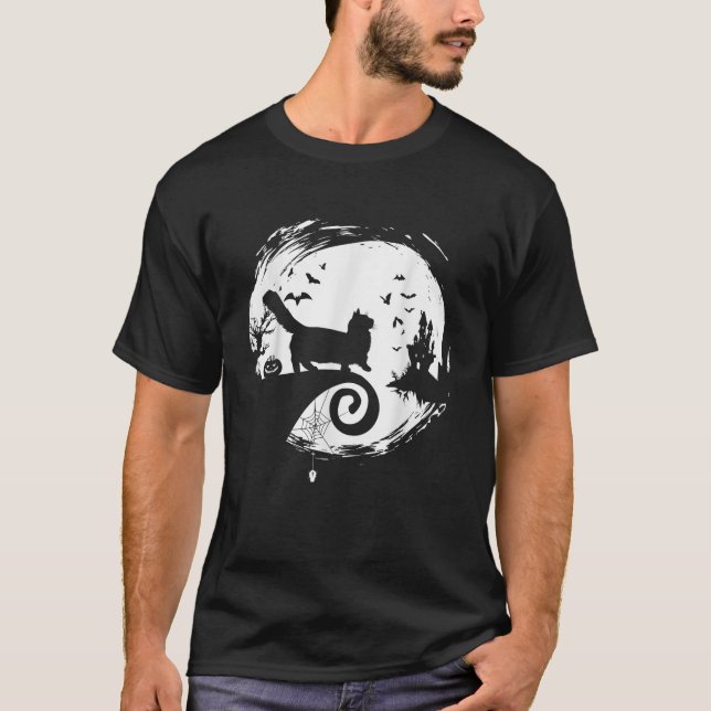 T-shirt Chat Munchkin Halloween Costume Lune Silhouette Cr (Devant)