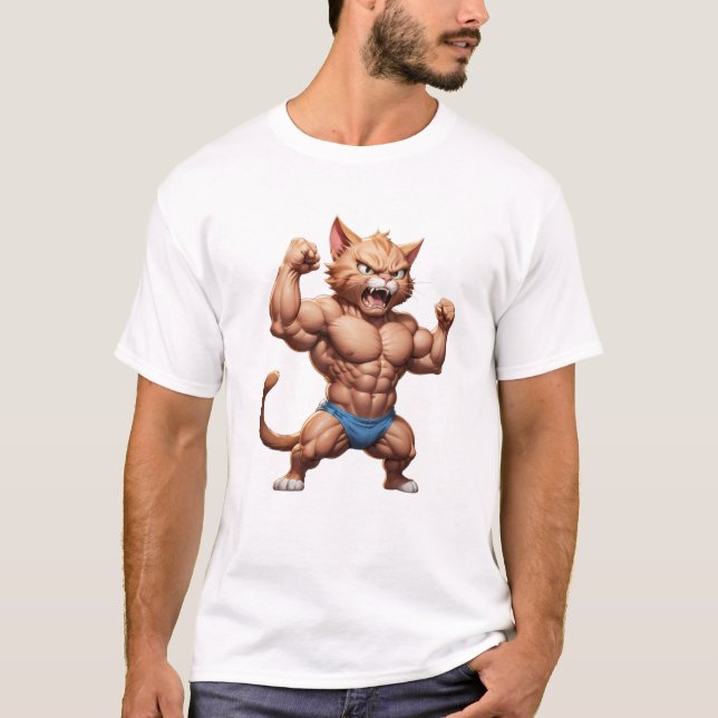 T-shirt Chat musclé en colère mignon chat en colère (Devant)