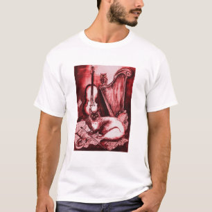 T-shirt CHAT MUSIQUE, OWL, Instruments de musique Rouge Bl
