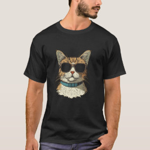 T-shirt Chat Mystérieux avec Déclaration de Lunettes Vides