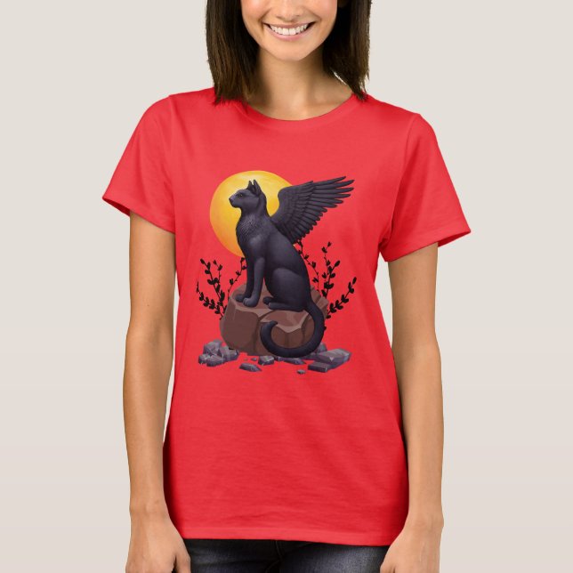 T-shirt Chat mystique à ailes noires sous la lune | IMAGIN (Devant)