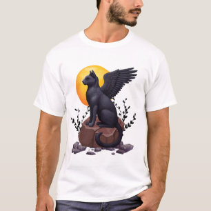 T-shirt Chat mystique à ailes noires sous la lune IMAGIN