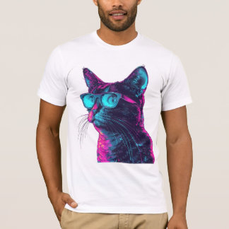 T-shirt Chat Neon avec lunettes Cool