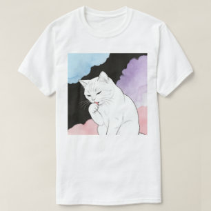T-shirt Chat nettoyant sa patte