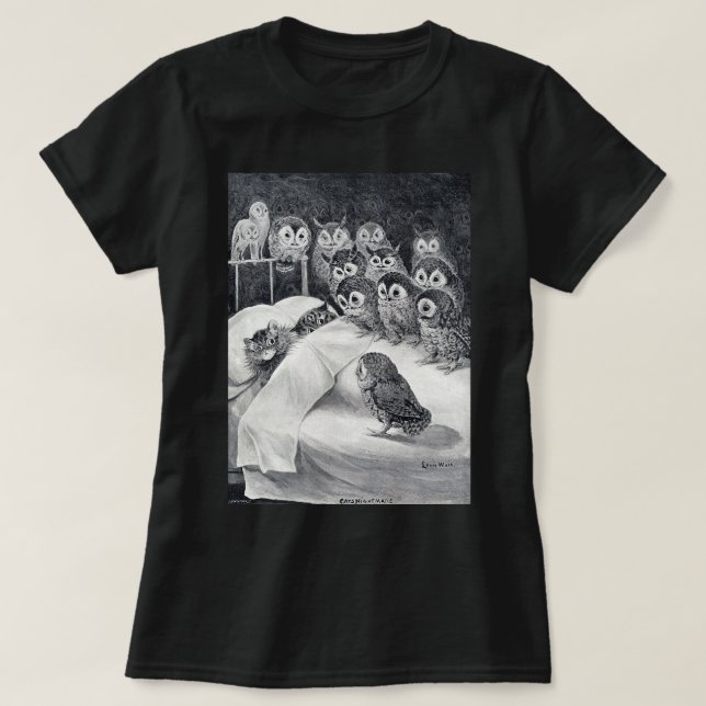 T-shirt Chat Nightmare Owl Bird, Louis Wain (Design devant)