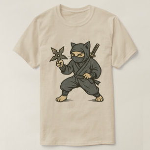 T-shirt Chat Ninja Katana et Shuriken