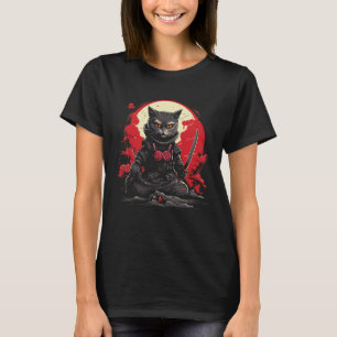T-shirt Chat Ninja Samouraï Japonais Graphique Tatouage Ré