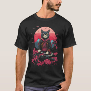 T-shirt Chat Ninja Samouraï Japonais Graphique Tatouage Ré