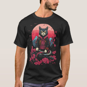 T-shirt Chat Ninja Samouraï Japonais Graphique Tatouage Ré
