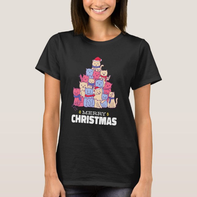 T-shirt Chat Noël Arbre Lumières Noël Chat Chris (Devant)