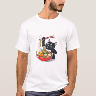 T-shirt "Chat noir affamé avec Ramen"