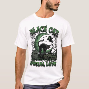 T-shirt Chat Noir Amour Spécial Haloween Croissant Lune Fa
