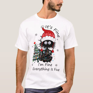 T-shirt Chat noir amusant pris dans les lumières "Ça va" C