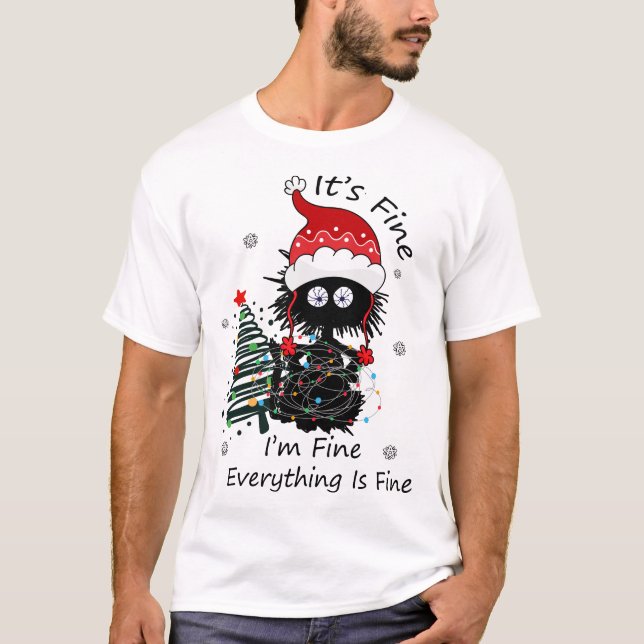 T-shirt Chat noir amusant pris dans les lumières "Ça va" C (Devant)