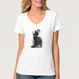 T-shirt Chat noir assis parmi le feuillage botanique
