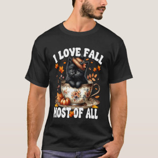 T-shirt Chat Noir Automne Vibes pour Maman Chat J'aime l'A