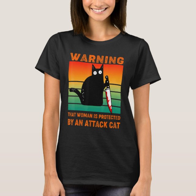 T-shirt Chat Noir Avec Couteau Protégé Ses Femmes Hallowee (Devant)