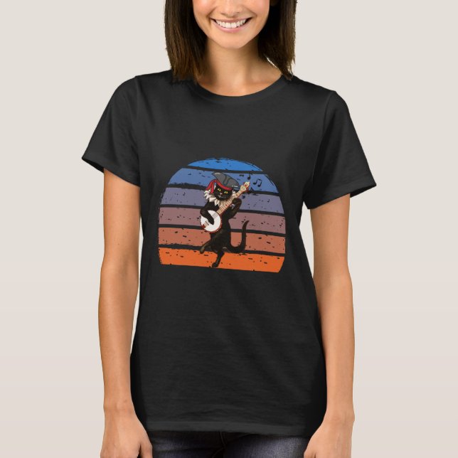 T-shirt Chat Noir Avec Guitare, Amoureux des chats Drôle (Devant)