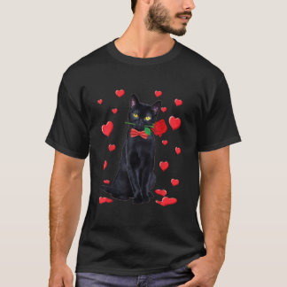 T-shirt Chat noir avec Rose Valentines Chemise Saint Valen
