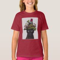 Chat noir avec théière et hibou