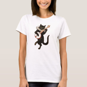 T-shirt Chat Noir Branché Jouant Au Banjo