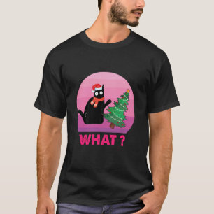 T-shirt Chat noir Cadeau Poussant Arbre de Noël Par terre