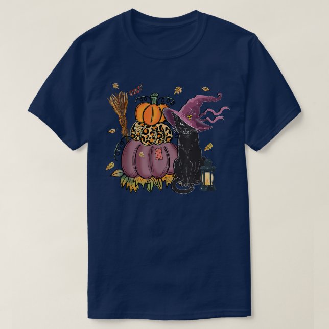 T-shirt Chat noir, Chat noir Citrouille Automne Hallowee (Design devant)