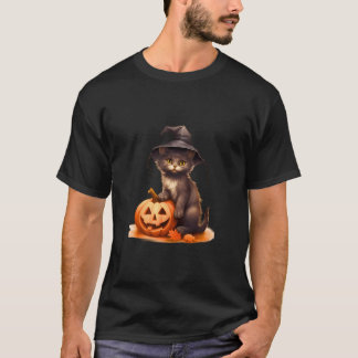 T-shirt Chat noir & Citrouille Halloween Tee - Éffrayant c