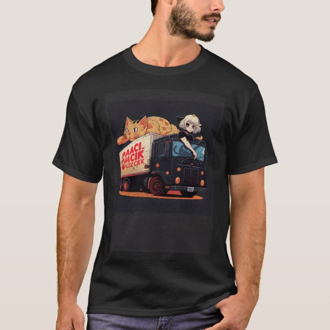 T-shirt Chat Noir Conducteur Camion Mac Et Fromage (Devant)