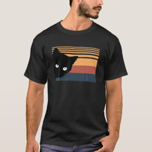 T-shirt Chat Noir Contre Un Coucher De Soleil Rétro Vintag