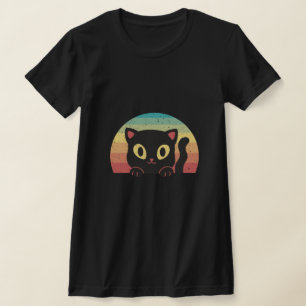 T-shirt Chat noir curieux - Esthétique rétro des années 70