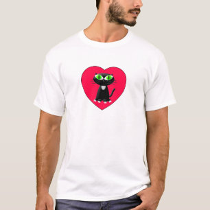 T-shirt Chat noir dans le coeur rouge
